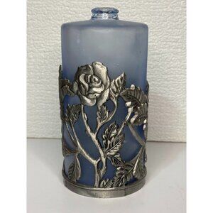 Blue Fragrance Oil Burning Bottle with Pewter Rose Holder